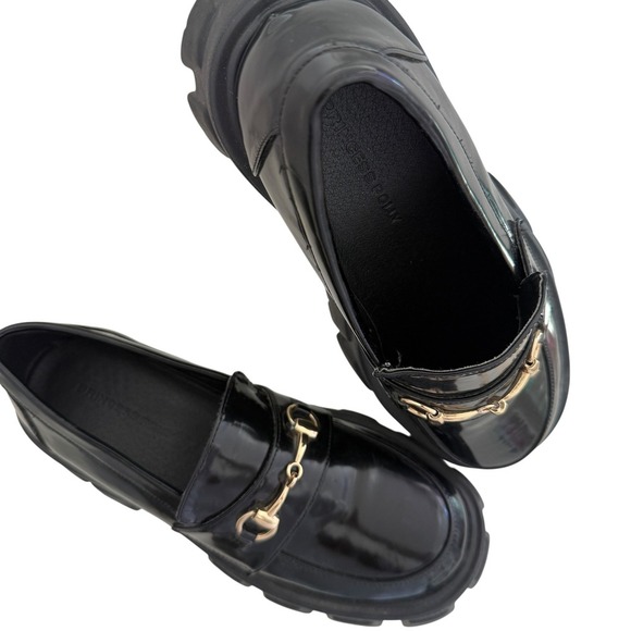 PRINCESS POLLY Black Patent Chunky Platform Loafers Size 7 Riley Loafer - Picture 5 of 9